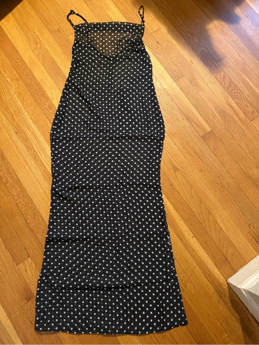 Black Polka Dot Slip Dress - Classic Spaghetti Strap Maxi